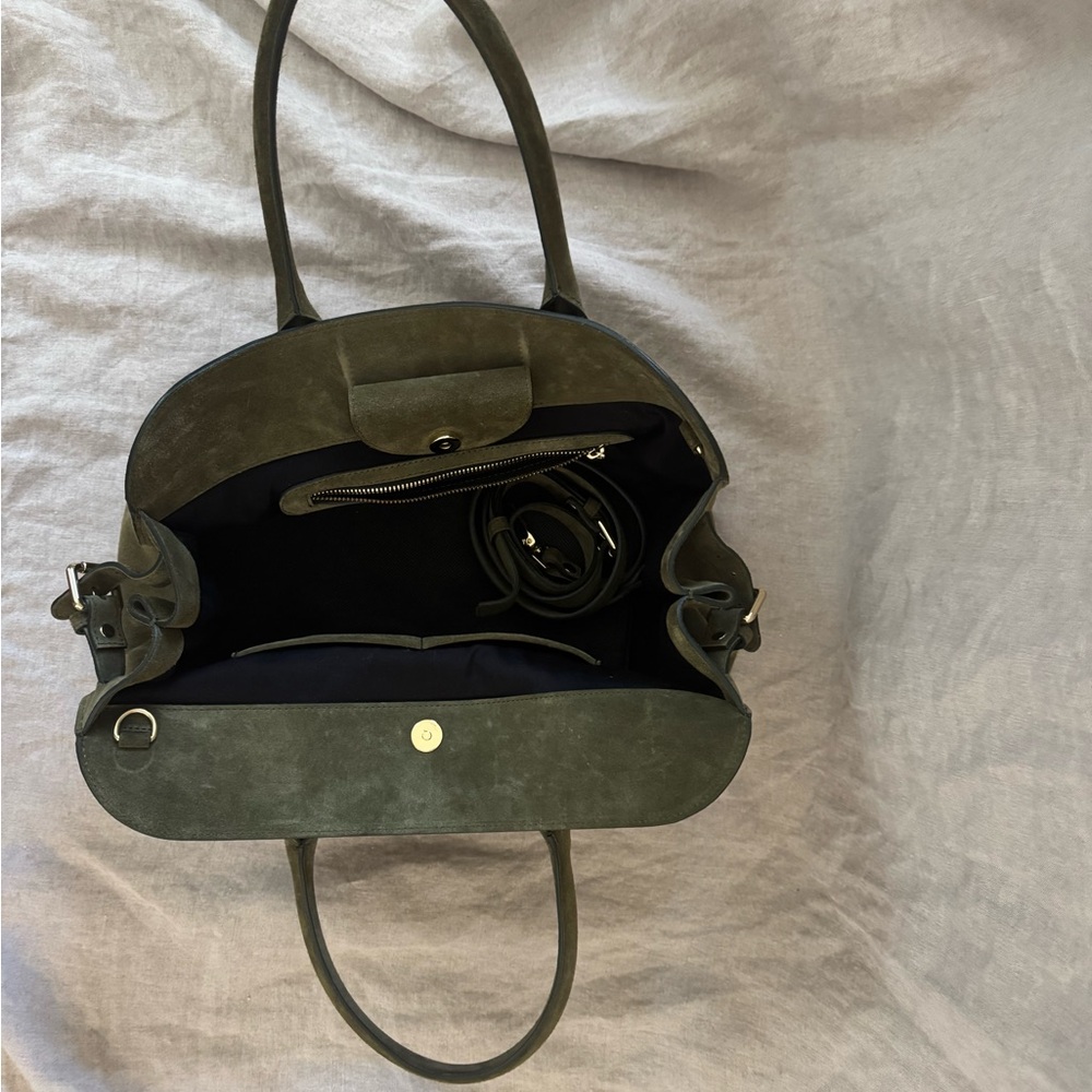 Italian Olive Green Suede Tote Bag | made in Italy - Picture 5 of 6